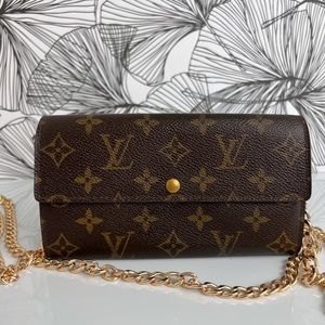 Louis Vuitton Brown Monogram Wallet with Gold Chain